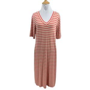 Sonnet James Dress Womens S Small Melon Cream Striped V Neck Short Sleeve Play